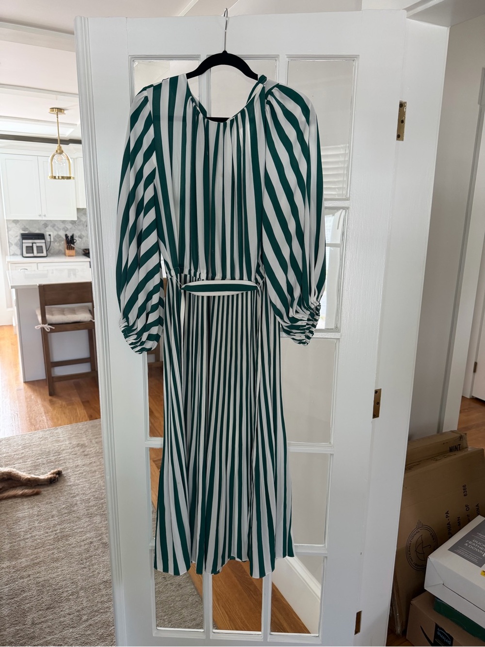 AYR Green and White Striped Midi Dress